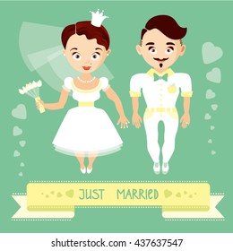 Wedding couples cartoon style vector illustration.