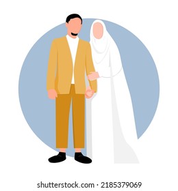 Parejas casadas en indonesios. Un conjunto de dos manzanas de estilo vectorial plano con un estilo hiyabab. Pengantin Pernikahan Perkawinan Muslimah
