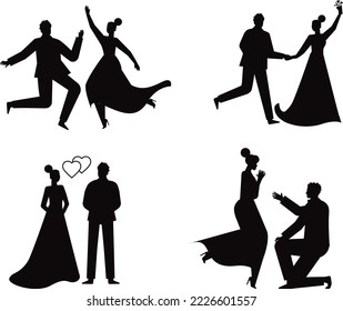 Wedding couples isolated vector Silhouette