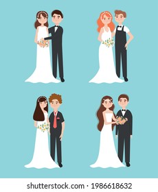 wedding couples set on background
