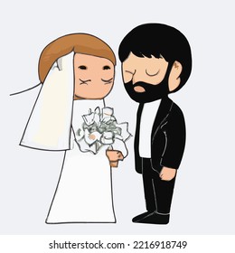 wedding couples. Vector flat style set of two couples in hijab style of clothes.