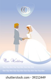 Wedding couple.Wedding card template.Wedding panels with bride,groom and wedding rings that can be used for invitations or greeting cards.