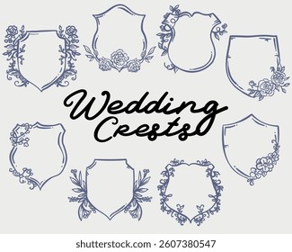 Wedding Crest Hand drawn vector set

