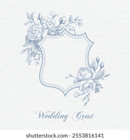 Wedding Crest Logo Monogram. Rose Flower Floral Wedding Crest Design.