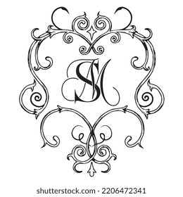 Wedding crest SM typography monogram vector illustration