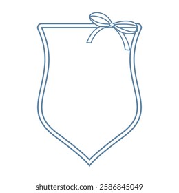 Wedding crests on white background. Minimalist outline of a shield with ribbon and bow monogram. Line art for wedding, monogram, invitation, greeting, logo, birthday cards.