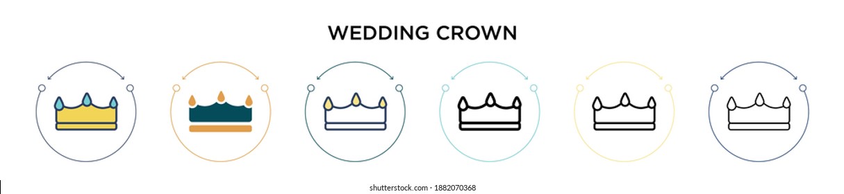 Wedding crown icon in filled, thin line, outline and stroke style. Vector illustration of two colored and black wedding crown vector icons designs can be used for mobile, ui, web