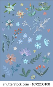 Wedding cute hand drawn style Clip Art Collection of Vector Flowers set