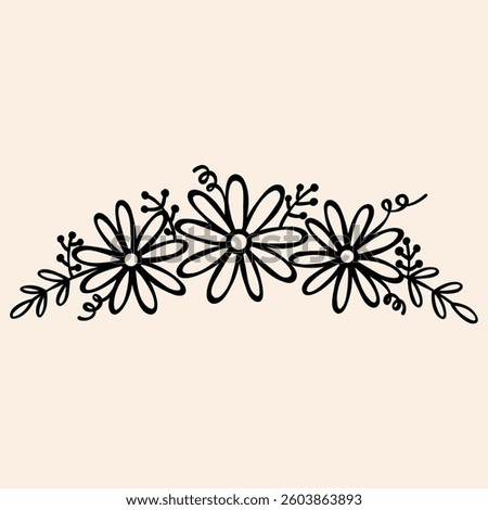 Wedding Daisy Flower Crown Hand Drawn Line Art Vector Illustration