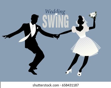 Wedding Dance. Bride And Groom Dancing Swing, Lindy Hop Or Rock And Roll