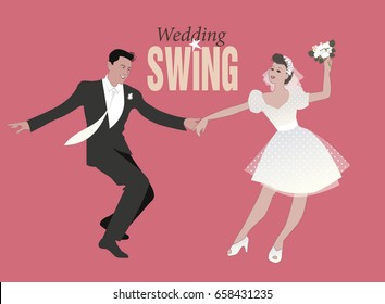 Wedding Dance. Bride And Groom Dancing Swing, Lindy Hop Or Rock And Roll