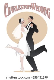 Wedding Dance. Elegant couple wearing 20's style clothes dancing charleston