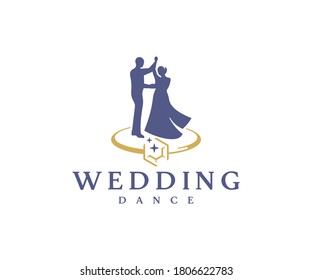 Wedding Dance Logo Design. Bridal Party Vector Design. Bride And Groom With Wedding Ring Logotype