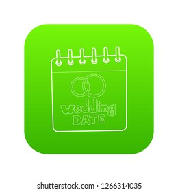 Wedding date icon green vector isolated on white background