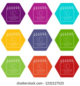 Wedding date icons 9 set coloful isolated on white for web