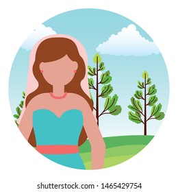 wedding day bride in the outdoors vector illustration