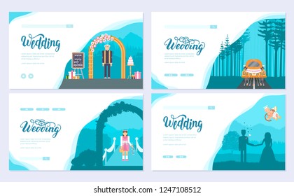 Wedding day brochure card set. Template of flyear, web banner, ui header, enter site. Layout invitation modern 