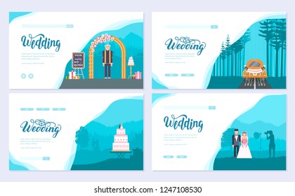 Wedding day brochure card set. Template of flyear, web banner, ui header, enter site. Layout invitation modern 
