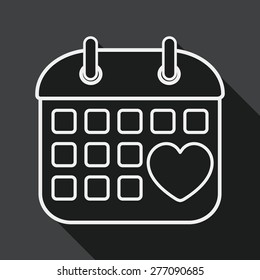 wedding day calendar flat icon with long shadow, line icon