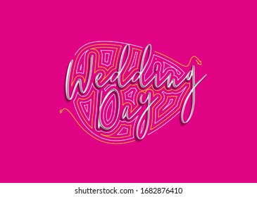 Diseño de ilustración de vectores de texto de 3d estilo caligráfico de día de boda.