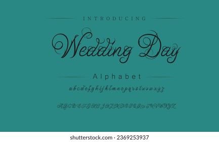 Wedding Day Elegant Font Uppercase Lowercase and Number. Classic Lettering Minimal Fashion Designs. Typography modern serif fonts regular decorative vintage concept. vector illustration