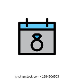 Icono de línea rellena el día de la boda. ilustración vectorial de calendario y fecha en fondo blanco