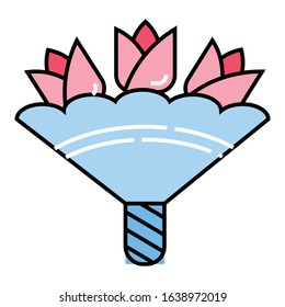 Wedding Day Flower Bouquet Vector Color Line Icon Concept