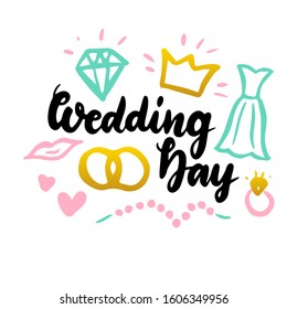 Wedding Day Handwritten Postcard. Vector Illustration of Greeting Card Design.