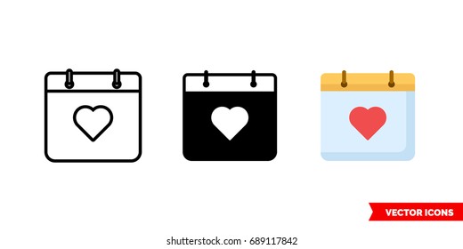 Wedding day icon of 3 types: color, black and white, outline. Isolated vector sign symbol.
