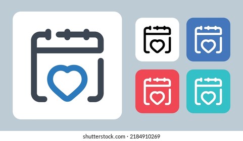 Icono de Día de la Boda - ilustración vectorial. Calendario, Fecha, Día, Amor, San Valentín, Boda, Hora, Romántico, marcador, Evento, línea, contorno, plano, íconos .