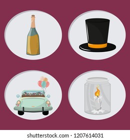 wedding day icons cartoon