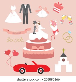 Wedding day icons set 