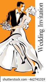 Wedding Day invitation with dancing couple vector illustration