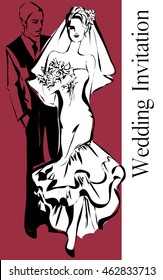 Wedding Day invitation with dancing couple vector illustration