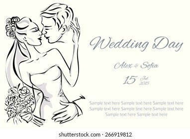 Wedding Day invitation with sweet couple vector illustration