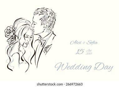 Wedding Day Invitation With Sweet Couple Vector Illustration