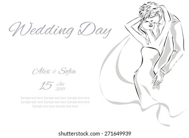 Wedding Day invitation with sweet couple vector illustration