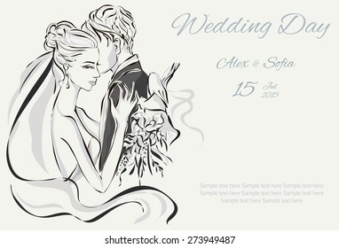 Wedding Day invitation with sweet couple vector illustration