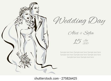 Wedding Day invitation with sweet couple vector illustration