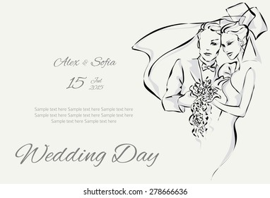 Wedding Day invitation with sweet couple vector illustration