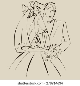 Wedding Day invitation with sweet couple vector illustration