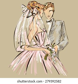 Wedding Day invitation with sweet couple vector illustration