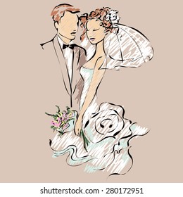 Wedding Day invitation with sweet couple vector illustration