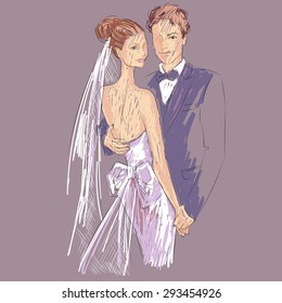 Wedding Day invitation with sweet couple vector illustration