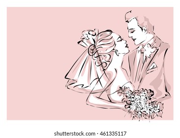 Wedding Day invitation with sweet couple vector illustration