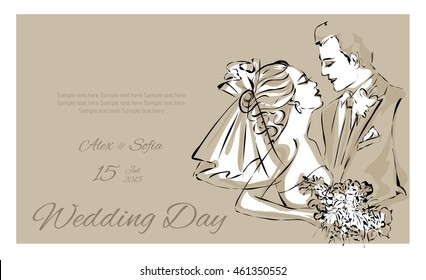 Wedding Day invitation with sweet couple vector illustration