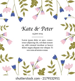 Wedding day invitation. Vector template. Hand-drawn vector graphic with flowers. 