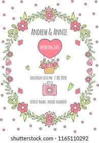 Wedding day poster. Invitation for wedding day. Vector wedding card with ornament flourish illustration