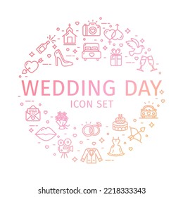 Wedding Day Round Design Template Thin Line Icon Concept for Promotion, Marketing and Advertising. Vector illustration
