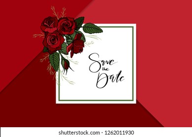 Wedding day, save the day greeting card templates with beautiful rose. Vector.